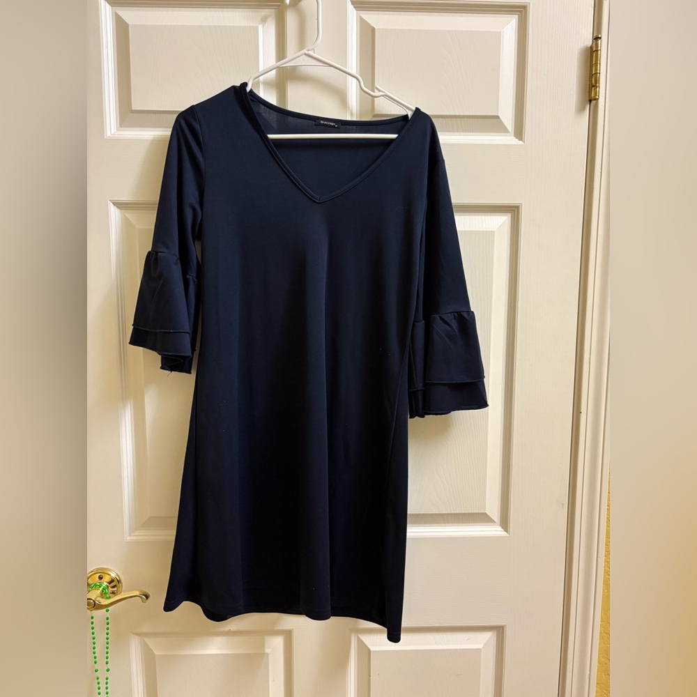 Navy blue V-Neck Dress with Bell Sleeves